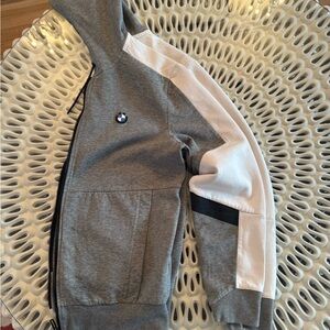 Puma Men’s Gray and White BMW Logo Hooded Zip Sweatshirt